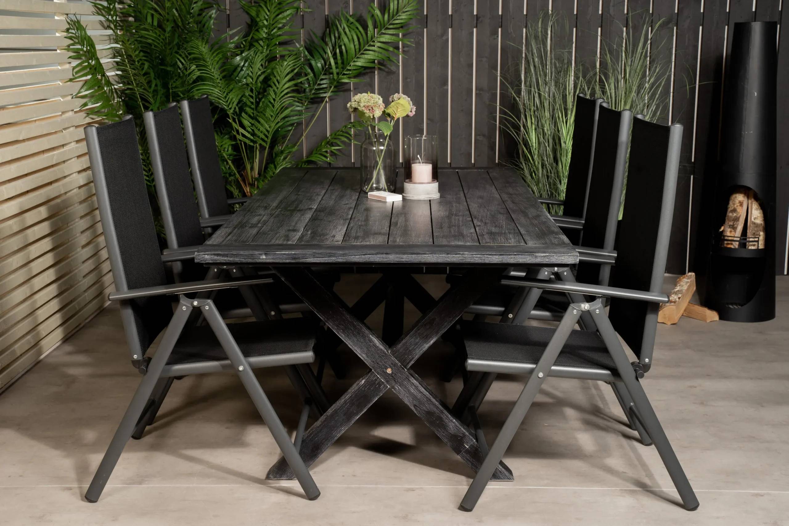 Rives & Break - 100×200 cm med 6 stolar - Matgrupper utomhus - svart