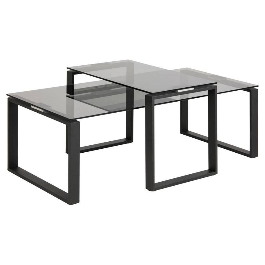 Katrine sofabordssæt 115x69x45cm røgfarvet glas/sort stål stel