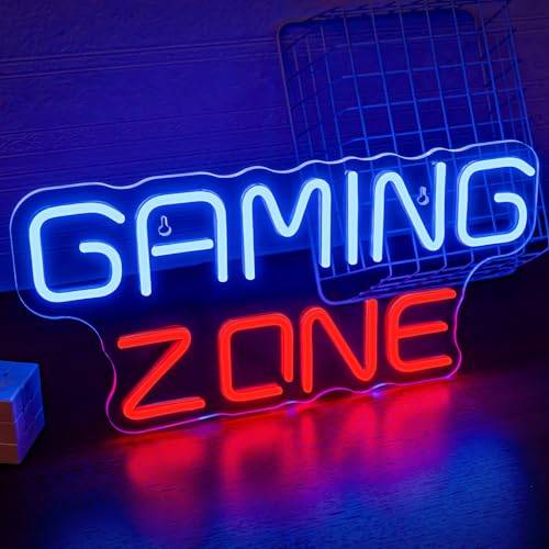 SIGNSHIP Gaming Zone neonskylt, röd och blå spelzon LED neonljus, USB bokstavsspel neonljus för spelrum, dekorativa ord vägg neonskylt för sovrum bar spelrum present till spelare