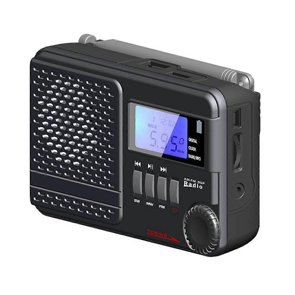 Portable AM/FM/SW Big Rechargeable Battery Operate Clock Radio with MP3,Sleep,USB Flash,Micro-SD Transistor Pocket Radio