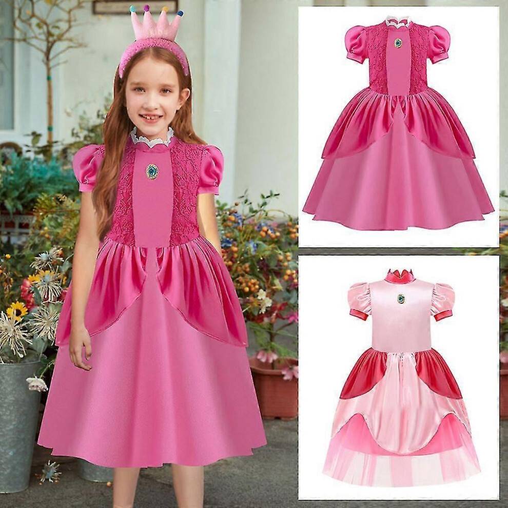 (100cm, Pink) Peach Princess Dress Lace Princess Peach Cosplay Performance Costume