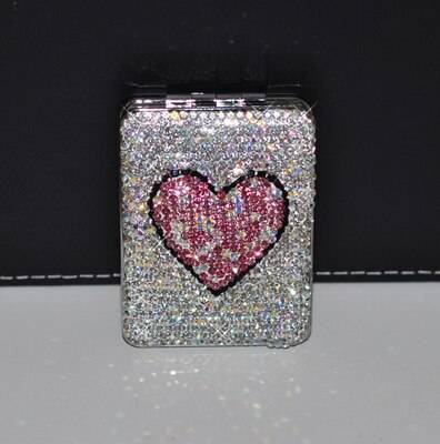 Handbagage kärlek hjärta sminkspegel diamant liten clamshell vikbar rund fyrkantig smink dam ficka skönhetsspegel - nej 2