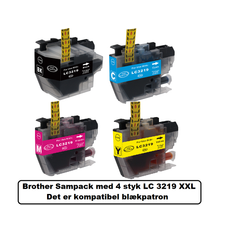 Brother Sampack med 4 styk LC 3219 XXL kompatibel blækpatron indeholder 119ml.