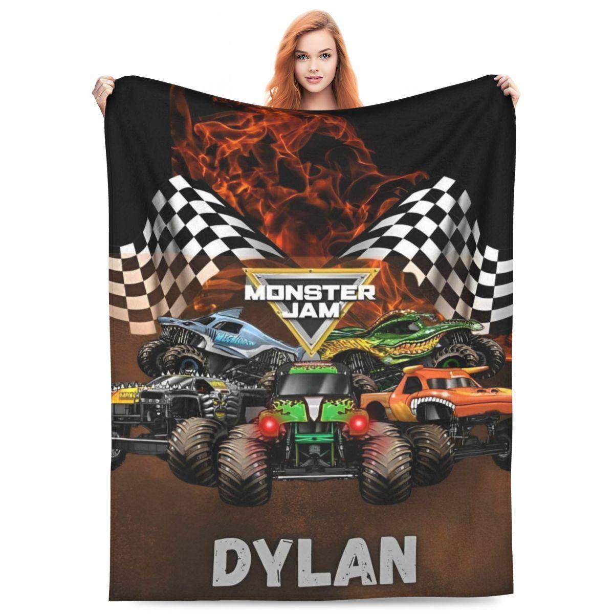 Monster Jam Grave Digger Lastbil Korallfleece Plysch Pläd Filtar för Soffa Bil Varm Sängöverkast gray
