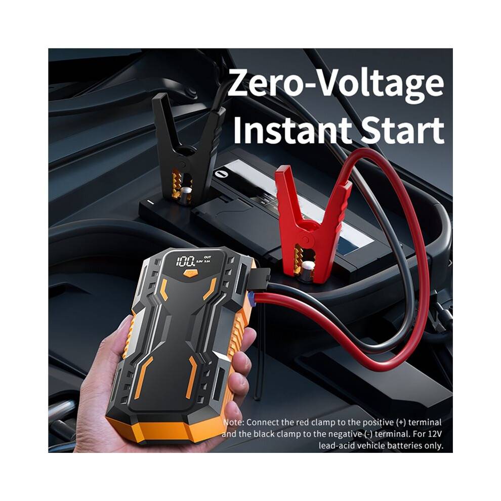 Car Battery Jumper Portable 12V Lithium Jump Box W/Jumper Cables, LED Display, LED Light, Power Bank 8000mAh