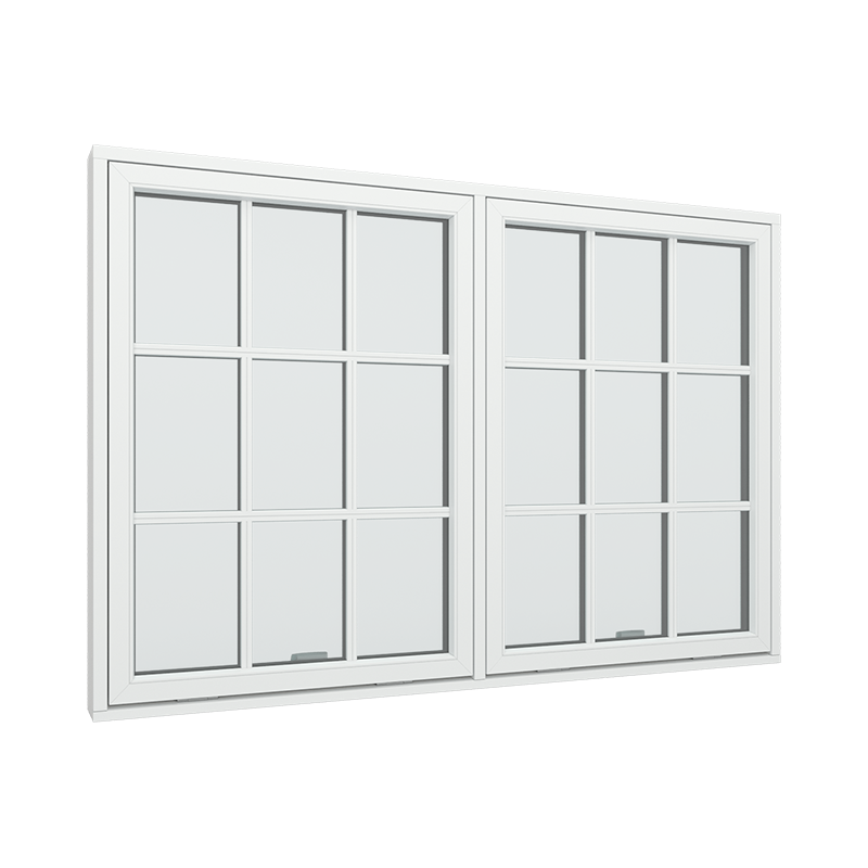 Topstyret vindue 2 fags med 3x3 glasfelter.