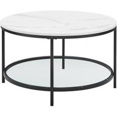 Moderne marmor sofabord med glashylde og stålben