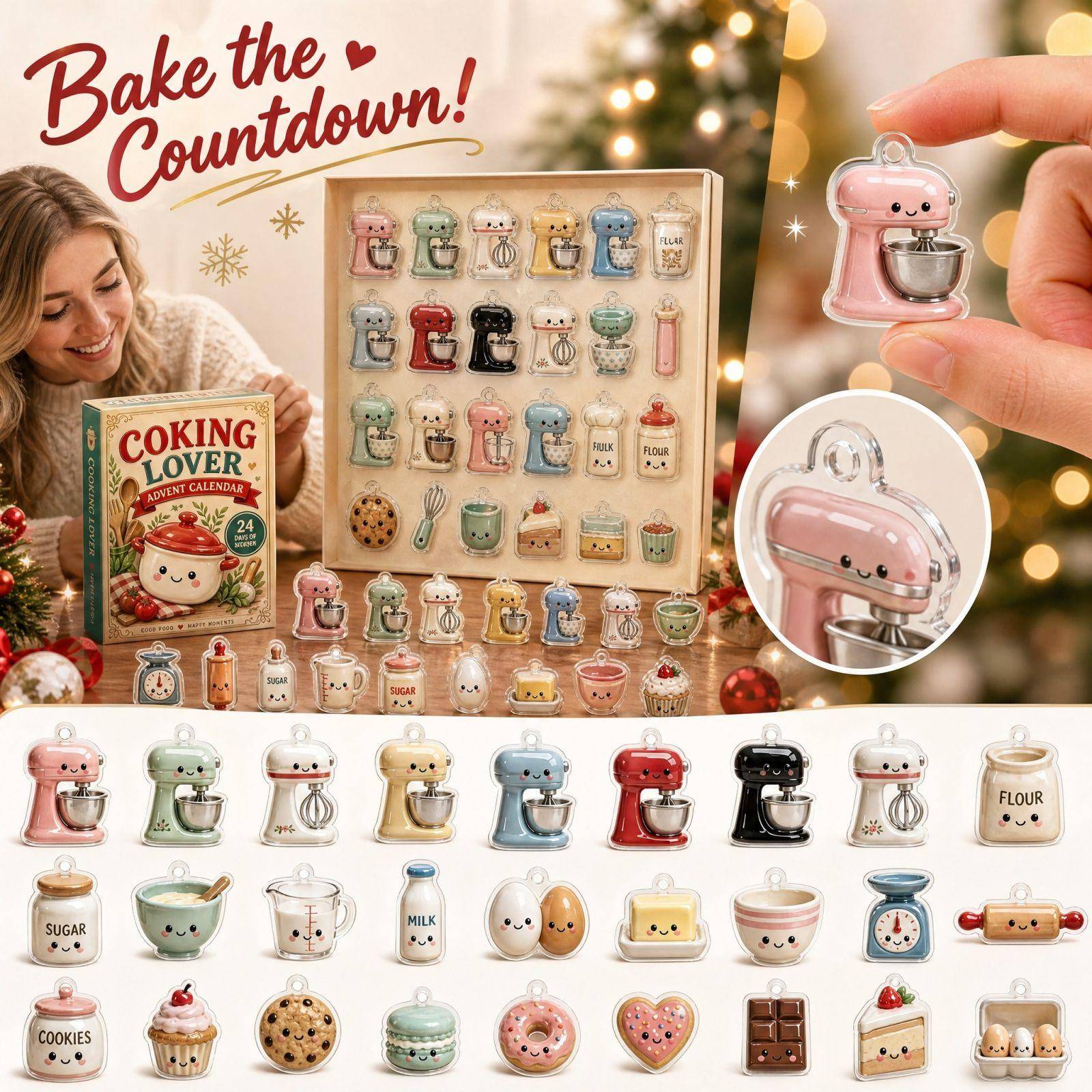 Acrylic Christmas Advent Calendar 2026 with Kitchen Tool, 2D Hanging Ornaments for Holiday Countdown cm