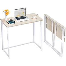 WOHOMO 80cm Hopfällbart Skrivbord, Litet Vikbart Skrivbord för Små Utrymmen, Kompakt Fällbart skrivbord för Bärbara Datorer, Gamingbord HemKontorsbord Skrivning Arbetsbord fÖr kontoret,Beige