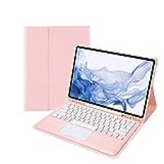 Tangentbord Tablet För Samsung Galaxy Tab S8 Plus/S7 FE/S7 Plus 12,4 tum Fodral, Avtagbar Magnetisk Läder Skal med Touchpad Bluetooth Trådlös Keyboard Tangentbord, S Pennhållare (rosa)