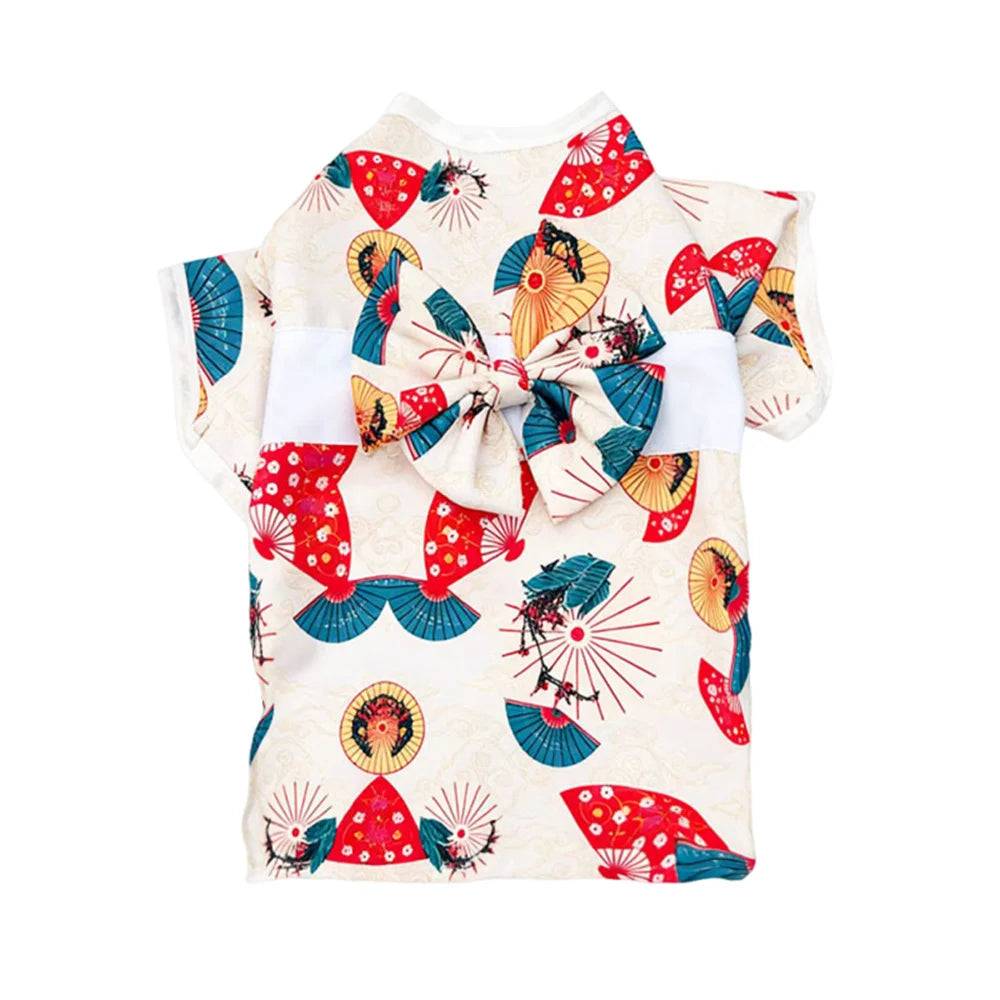 Japanese Bow Print Pet Kimono for Cats & Small Dogs - 2 / L-advise 6-9kg / SPC (L-advise 6-9kg)