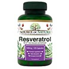 Source of Nature® | Hög Dos 500mg Trans-Resveratrol | 120 Kapslar | Fermenterad Resveratrol | Berikad med BioPerine® | Clean Label & Premium Kvalitet