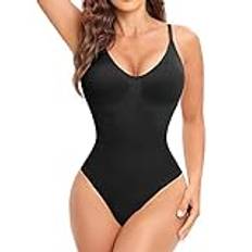 Niwicee Kroppsformare, shapewear för kvinnor, bodysuit, magkontroll, formande body, figurformande, justerbar axelrem, stark formande body med sexiga remmar, midjeformare, väst, formande body, svart, L