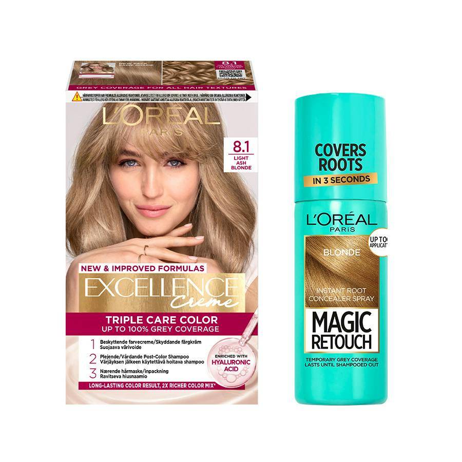 L'Oréal Paris Excellence Creme Hair Color 8.1 Light Ash Blonde & Magic Retouch Root Concealer Spray 5 Blonde 1 pcs + 75 ml