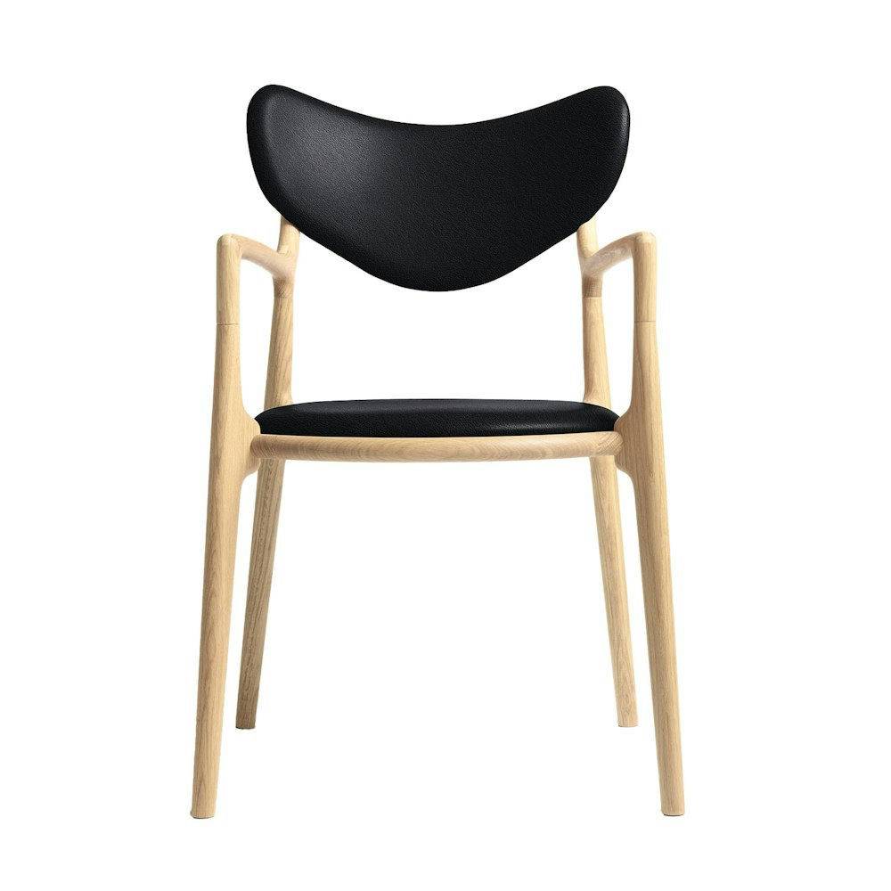 Ro Collection Salon Dining Chair Polstrad Sits Standard Leather Black Oak/Soaped