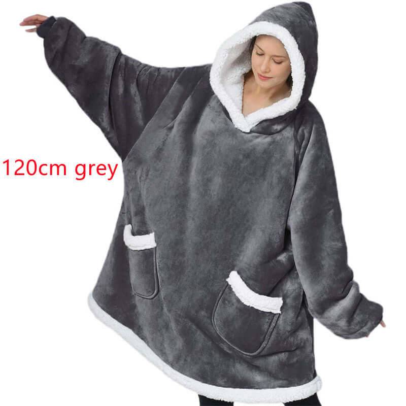 Oversized TV Hoodie Blanket Winter Warm Wearable Fleece - 120cm grey / One Size (One Size)