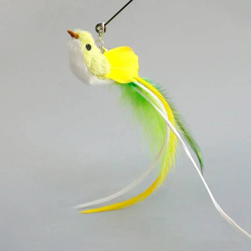 Interactive Bird Feather Wand Cat Toy with Bell - Teaser Stick for Kittens - Green / 3 Pcs (3 Pcs)