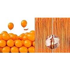 Orangea ballonger 50 st 13 cm och orange folie fransgardiner 2 st 1,0 x 2,0 m