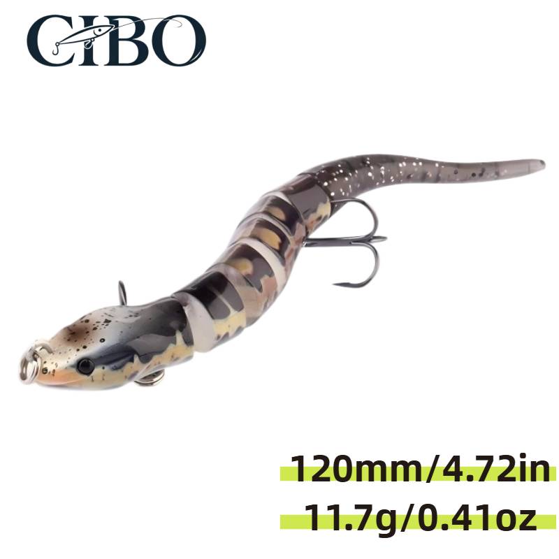 CIBO 3D Snake Fishing Lure, Realistic Topwater Bait, Dual Treble Hooks Durable Tackle for Bass Freshwater Saltwater Fishing