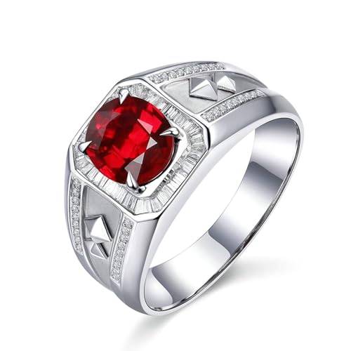 Calefee Trauringe Weißgold 18 Karat, Verlobungsring Herren mit Labor Rubin 1,5 ct und Moissanite, Echtschmuck 750, größe 70 (22,3)