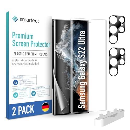 smartect Skärmskydd [2 +2 Stycken] kompatibel med Samsung Galaxy S22 Ultra, Skärm + Kamera, Täcker hela displayen, HD Screen Protector Bubbelfri Installation, Anti-Fingeravtryck