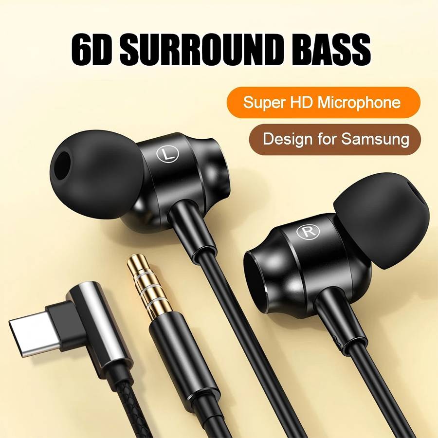 For Samsung Headphones HiFi Sound In-ear USB Type C 3.5mm With Wire Control Wired Earplugs With Mic For Galaxy S24 S23 S22 Ultra