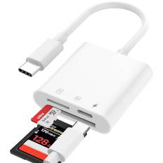 SD Kartenleser USB C SD Card Reader mit Dualer Steckplatz für Micro-SD/TF, USB C Micro-SD Kartenleser, SD-Karten Adapter für Phone 15/16, Galaxy S23/S22, Xiaomi, gleichzeitiges Laden und Kartenlesen