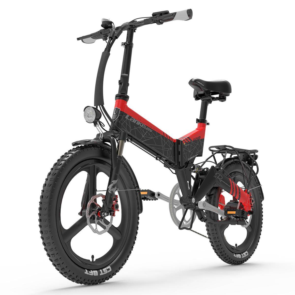 LANKELEISI G650 Vikbar Vuxen City Elcykel 500W Motor 48V12.8AH Batteri Off-Road Elcykel 20 Tums Breda Däck Mountain e-Bike