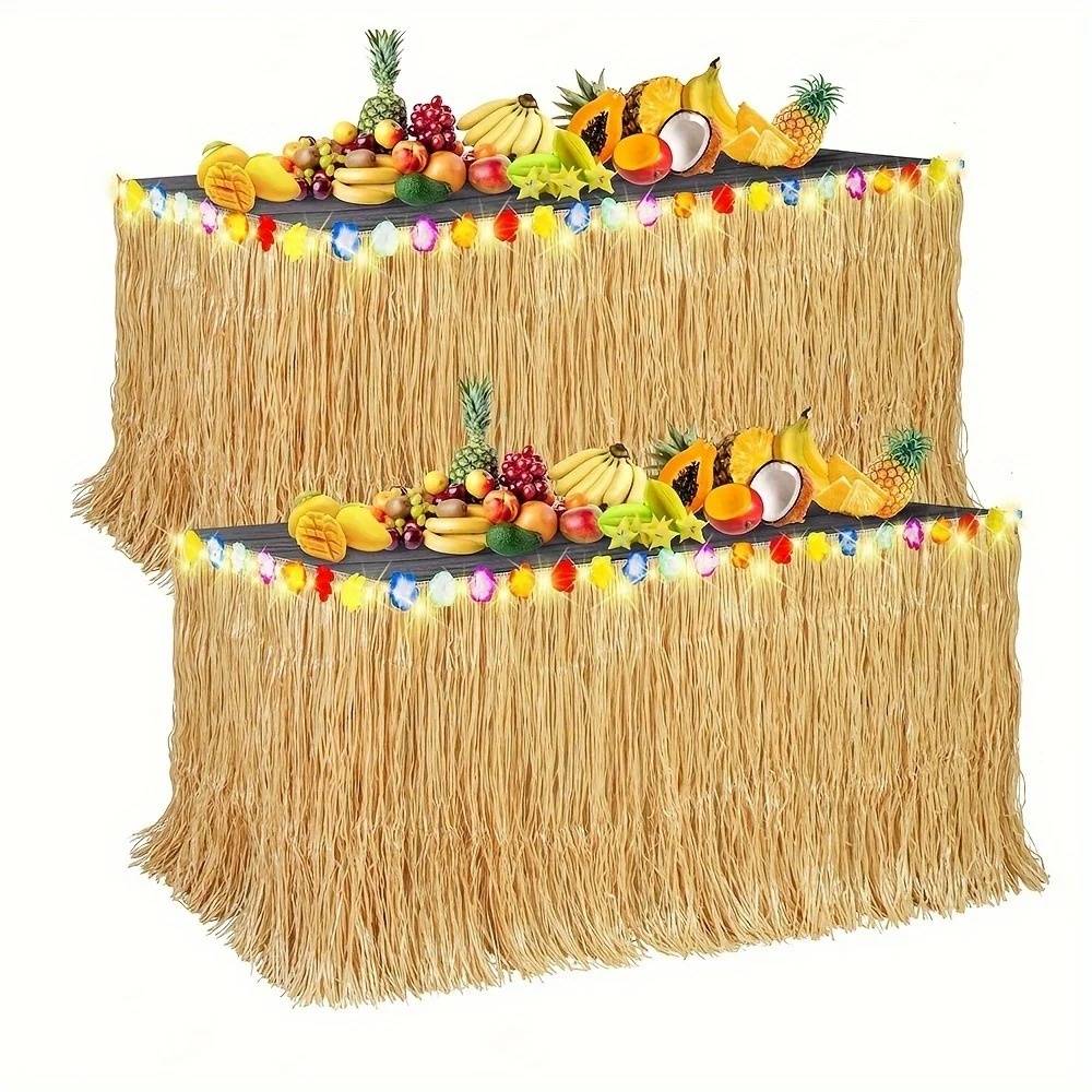 1pc Hawaiian Grass Table Skirt Tropical Party Decorations Reusable Table Skirting for Beach Summer Pool Parties Tools