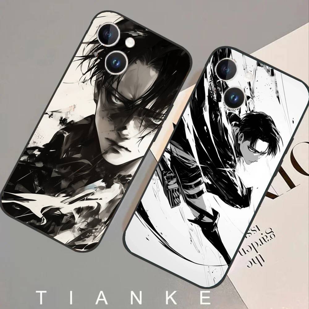 Levi Ackerman Attack On Titan Fodral För IPhone 17 Air 16 15 14 13 Pro Max 11 12 Svart Silikonfodral