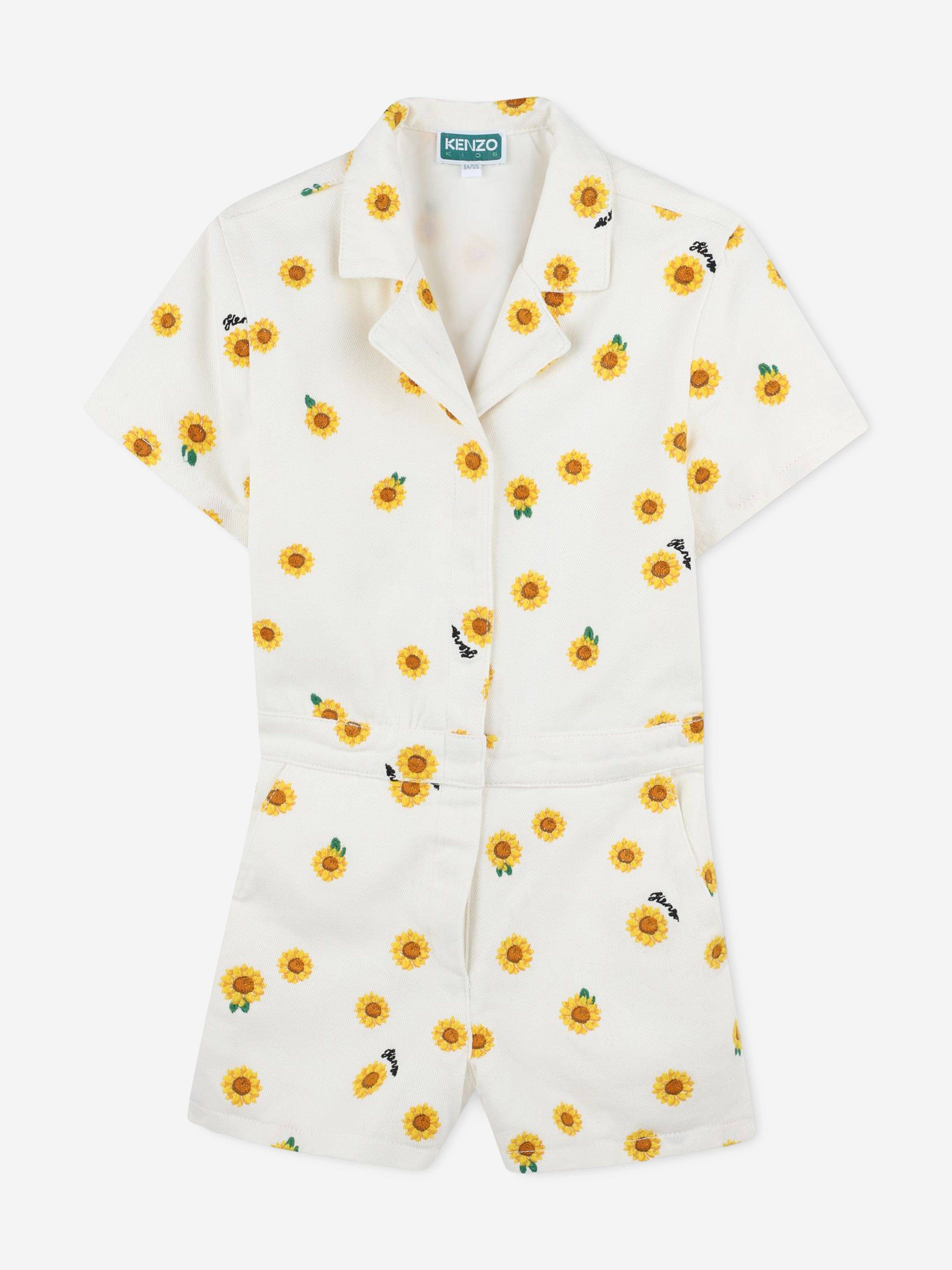 KENZO Girls Sunflower Playsuit in Ivory - Ivory / 5 Yrs (5 Yrs)