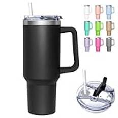 HNCY 2-i-1 kaffekopp med lock, 1 180 ml termos kaffekopp, termosmugg med lock och sugrör, resemugg i rostfritt stål med handtag