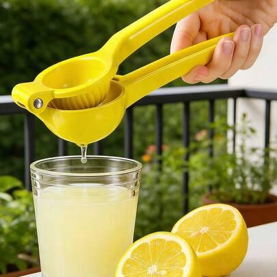 1 st multifunktionell citronpress i rostfritt stål – effektiv manuell design, bärbar, lätt att pressa, halkfritt handtag, ingen el behövs, utrymmesbes - Gul (Etikettklistermärke - 1 st,[Rostfritt stål] Gul - 1 st,[Plast] Gul - 1 st)