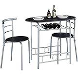 Yaheetech 3-delad balkongmöbler, trädgårdsmöbler, balkongset av trä, trädgårdsset med 1 bord och 2 stolar, balkongbord, 90 x 53 x 73,5 cm, svart