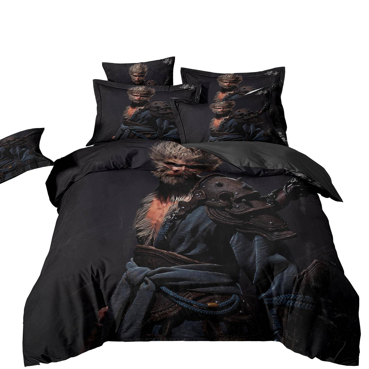 Black Myth Wukong Sängkläder Set,Spelfigurer Goku Sängkläder Set,Svart 3D-tryckt Påslakan Örngott För barn och vuxna 135x200cm 2pcs