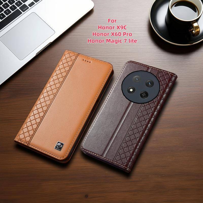Nappa äkta läderfodral för Honor Magic 2 3 4 5 6 7 Pro Plus Lite Ultimate RSR Magnetiskt flip-fodral Plånbok Telefonfodral