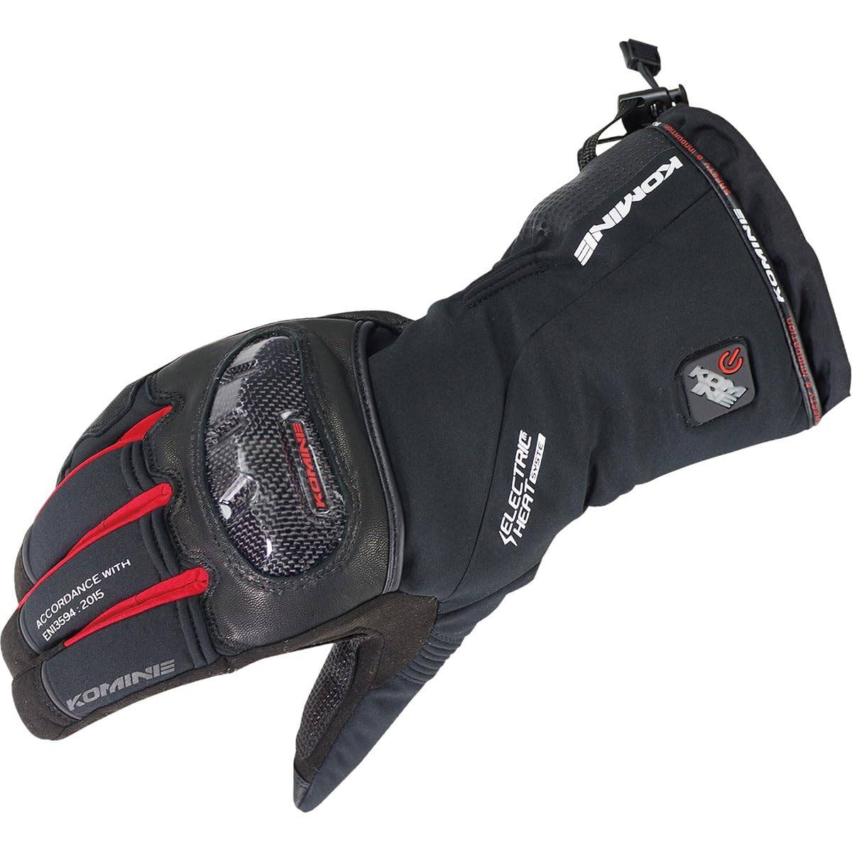 KOMINE Carbon Protect Electric Motorcycle 2XL Carbon Stretch Electric Heated Gloves, Black/Red, (EK-200), Waterproof, Cold-Weather, Fiber, Material,