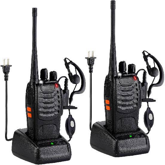 Walkie Talkies 888S Uppladdningsbar lång räckvidd med hörlurar för vuxna, 16-kanals radio Handhållen tvåvägsradio Li-Ion-batteri och laddare ingår