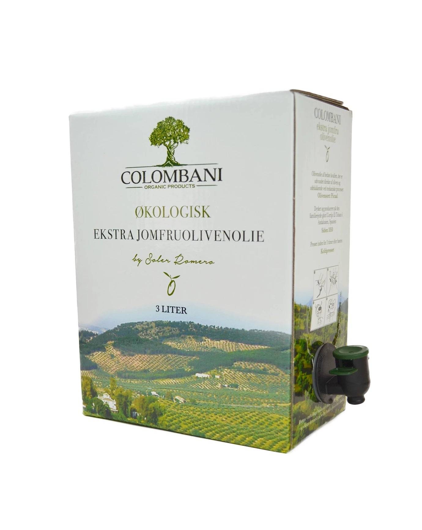 Olivenolie, 3 liter, bag-in-box, økologisk, koldpresset ekstra jomfru
