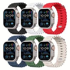 TEMU 6-pack Sport Silicone Bands Compatible With Watch Series 8/7/6/5/4/3/2/1, Se, Ultra - Water-resistant Replacement Wristbands With Hook And Loop Fastener For Iwatch 38mm-49mm