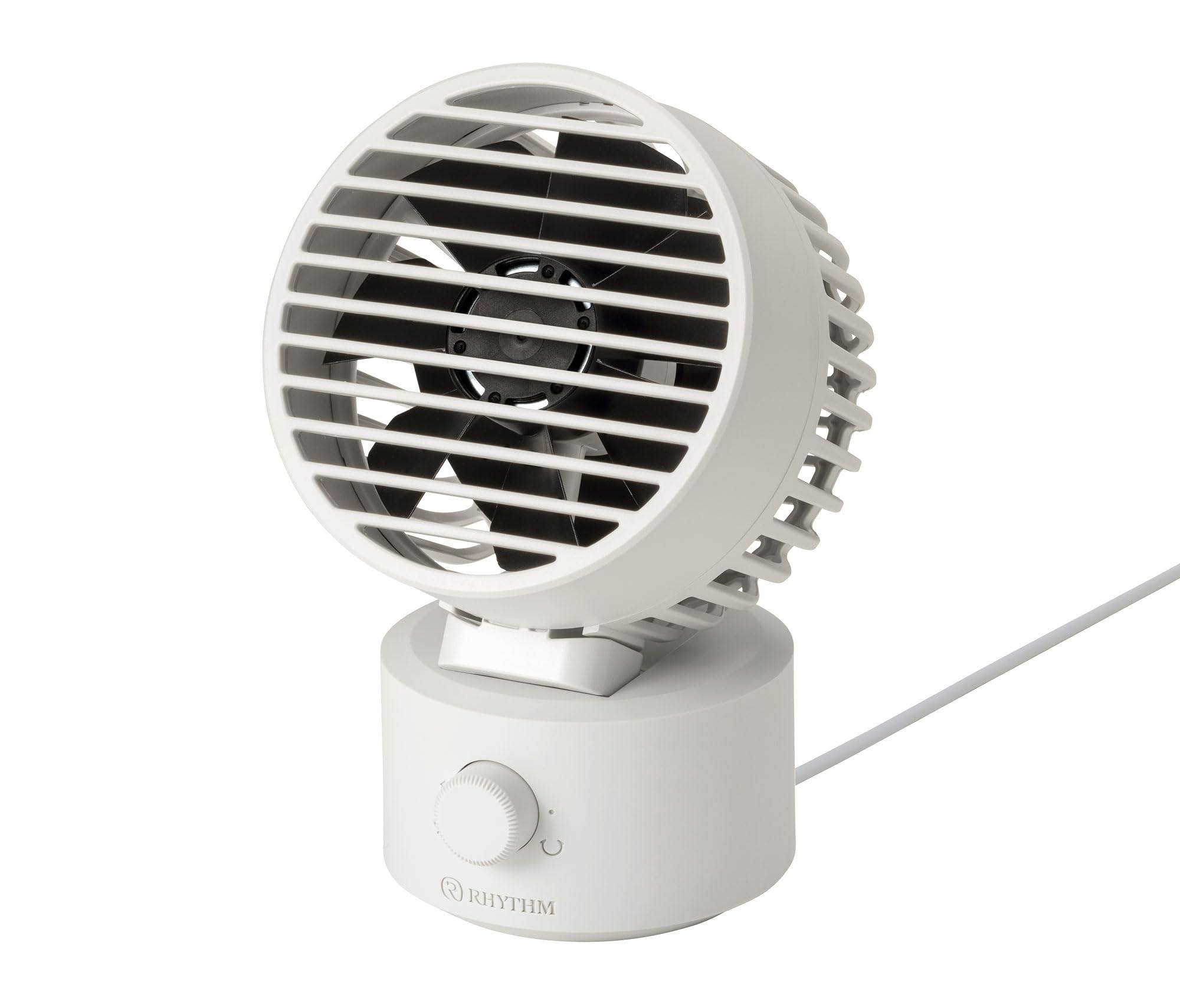 RHYTHM Silky Wind Mini Desk Fan in Automatic Cool Even on Low DC Easy to Light Gray (Made Japan) - Quiet, Compact, USB-Powered, Oscillation, Powerful,