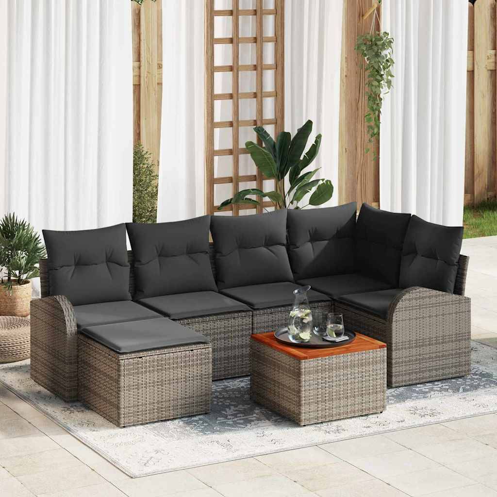 Havesofa Sæt Med Opbevaring 7 Dele Polyrattan - Grå