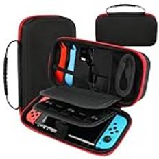 Aolso Switch bärväska kompatibel med Nintendo Switch/Switch OLED, bärbar hårt skal, bärbar resväska med 20 spelpatron, resefodral passar Joy-Con och AC-adapter (röd), Röd, Korthållare