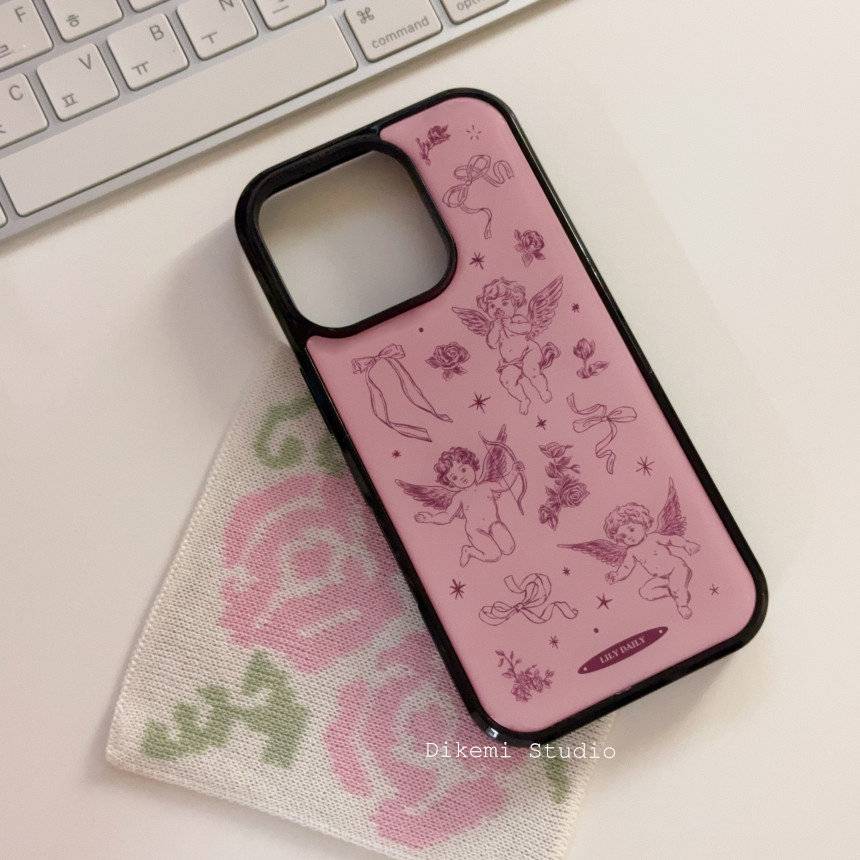 Korean Ins Sweet Pink Angel Baby Rose Cartoon Cute Phone Case For iPhone 17 16 15 14 13 12 11 Pro Max Plus Y2K Creative Cover