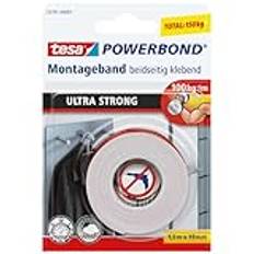tesa Powerbond ULTRA STRONG - Doppelseitiges, extra starkes Montageband zur permanenten Befestigung im Außen- und Innenbereich - 1,5 m