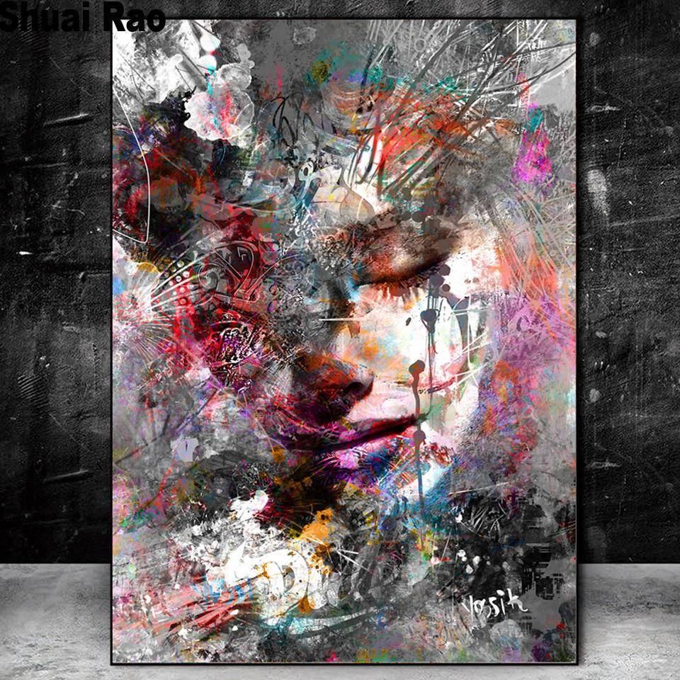 Abstrakt flicka 5d diy diamant målning mosaik diamant broderi graffiti konst 30X40CM