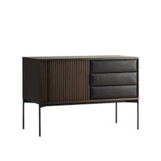 Ritzwell - Jabara JB 2124 (R) Sideboard, Oak Frame Body B, White Urethane Frame Black Thick Leather Front Drawer - Sideboards - Shinsaku Miyamoto - Brun - Læder/Metal/Træ