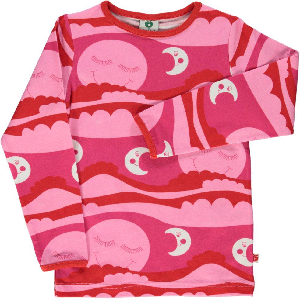 Langærmet bluse med sol og måne - Pink / 74 cm