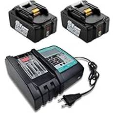 FengWings® 2 st 18 V 5,0 Ah BL1850B Li-ion batteri med DC18RC laddare ersätter Makita LXT BL1830 BL1840 BL1850, kompatibel med Makita