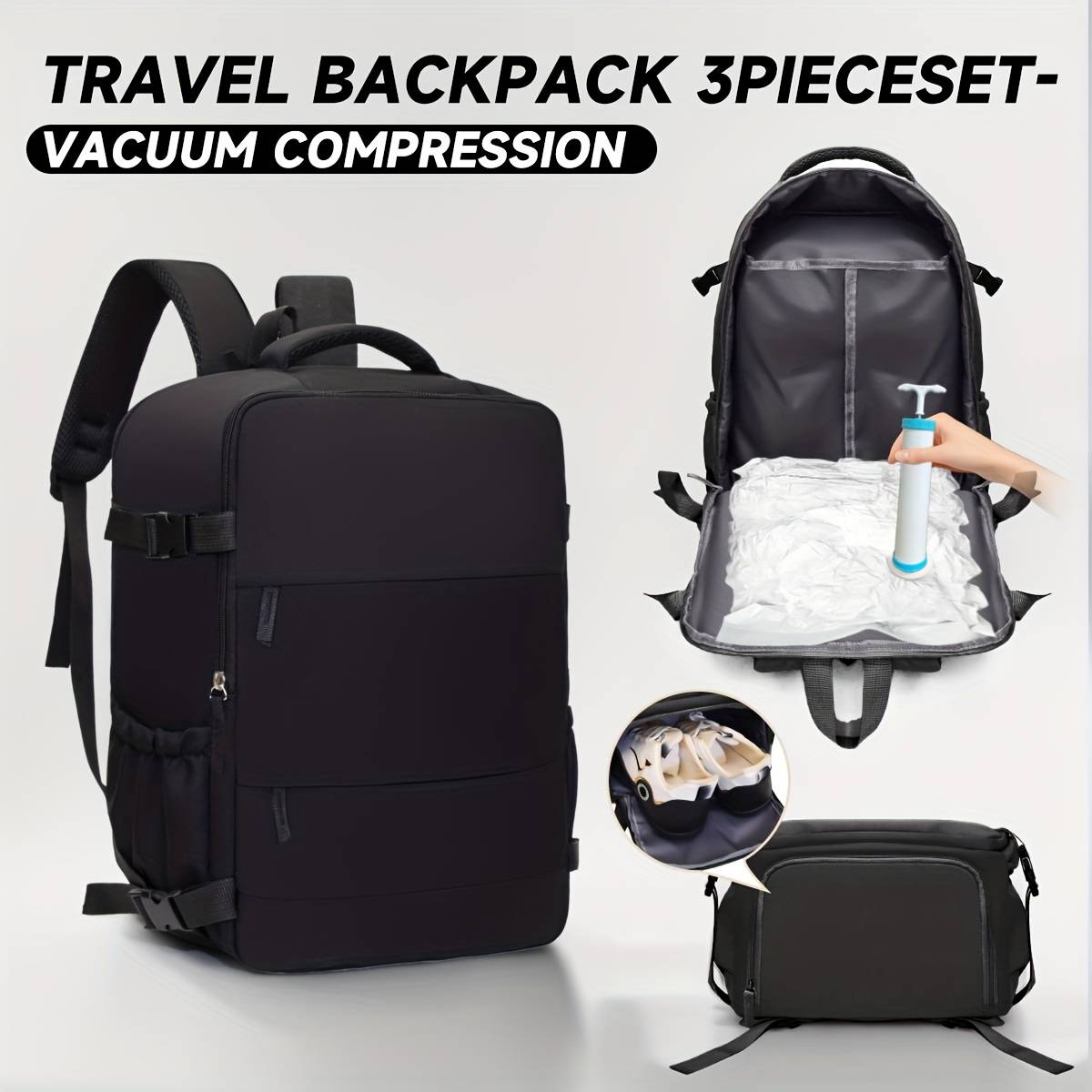 Travel Luggage Vacuum Compression Travel Backpack With Vacuum Pump Combo Set, For Cabin Bag Backpack 40x30x20 Travel Duffle Bag Carry-on Backpack 35.56cm Laptop Backpack Under-seat Cabin Bag